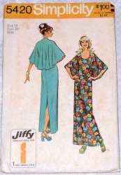 5420 SIMPLICITY 1972 JIFFY ONE PATTERN PIECE DRESS WITH CAPE PATTERN 14 36